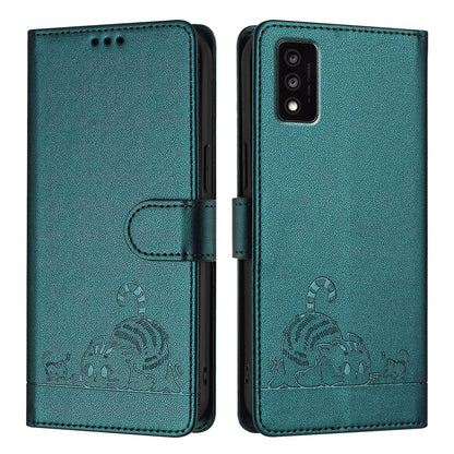 TCL 30T T603DL Cat and Rat Embossed Pattern, RFID Leather Phone Case with Lanyard, Kickstand, and Wallet Features