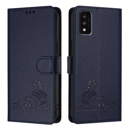 TCL 30T T603DL Cat and Rat Embossed Pattern, RFID Leather Phone Case with Lanyard, Kickstand, and Wallet Features