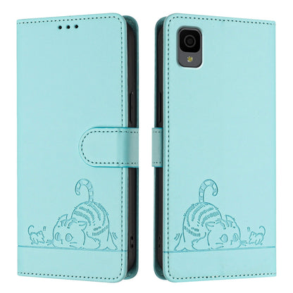 TCL 30Z T602DL Cat and Rat Embossed Pattern, RFID Leather Phone Case with Lanyard, Kickstand, and Wallet Features