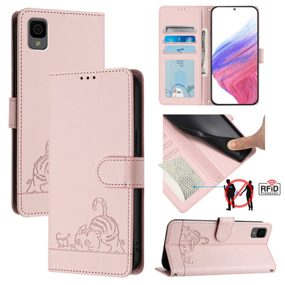 TCL 30Z T602DL Cat and Rat Embossed Pattern, RFID Leather Phone Case with Lanyard, Kickstand, and Wallet Features