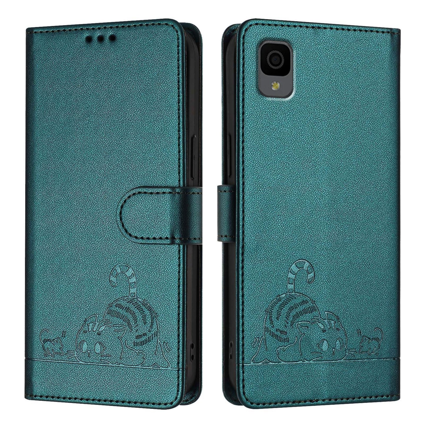 TCL 30Z T602DL Cat and Rat Embossed Pattern, RFID Leather Phone Case with Lanyard, Kickstand, and Wallet Features