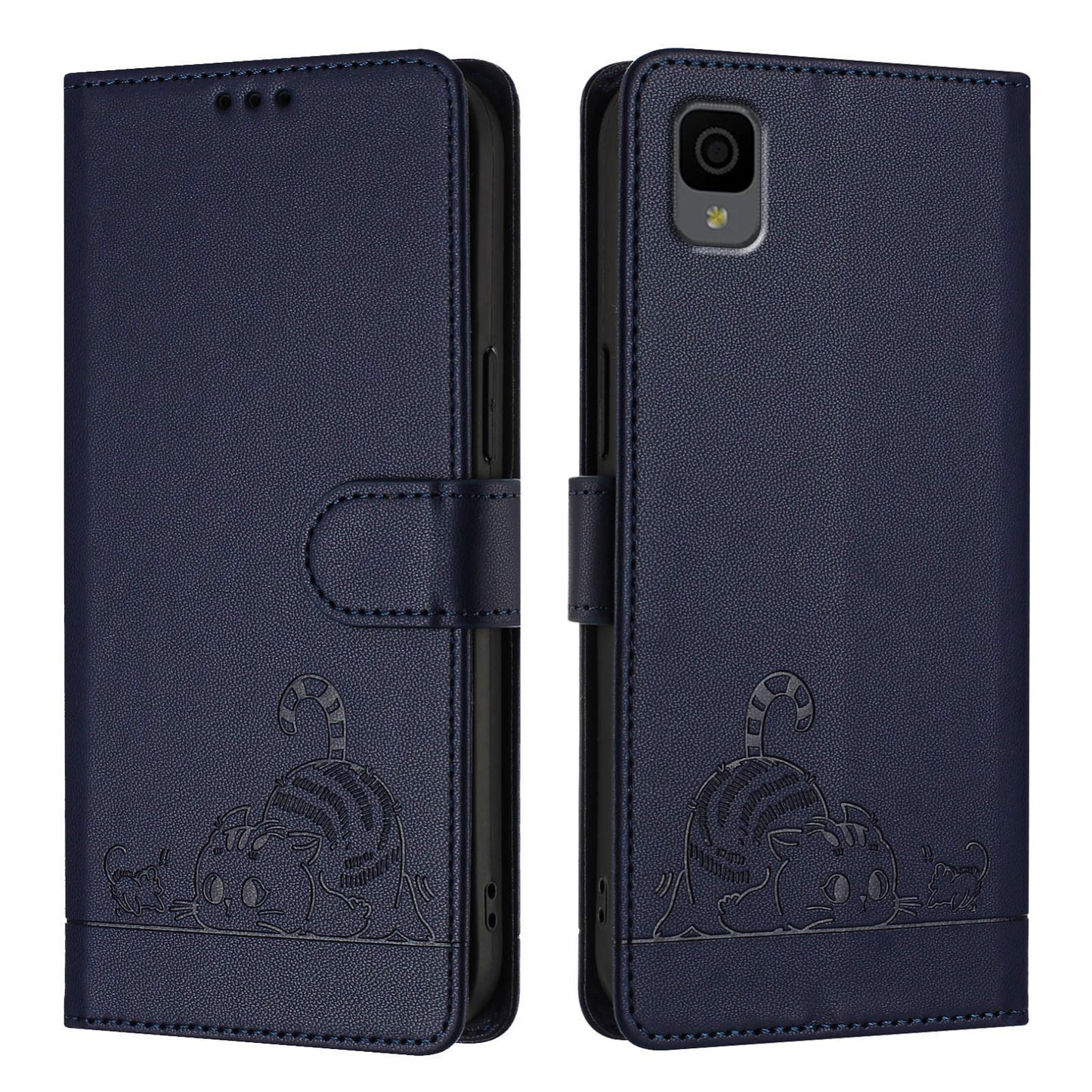 TCL 30Z T602DL Cat and Rat Embossed Pattern, RFID Leather Phone Case with Lanyard, Kickstand, and Wallet Features