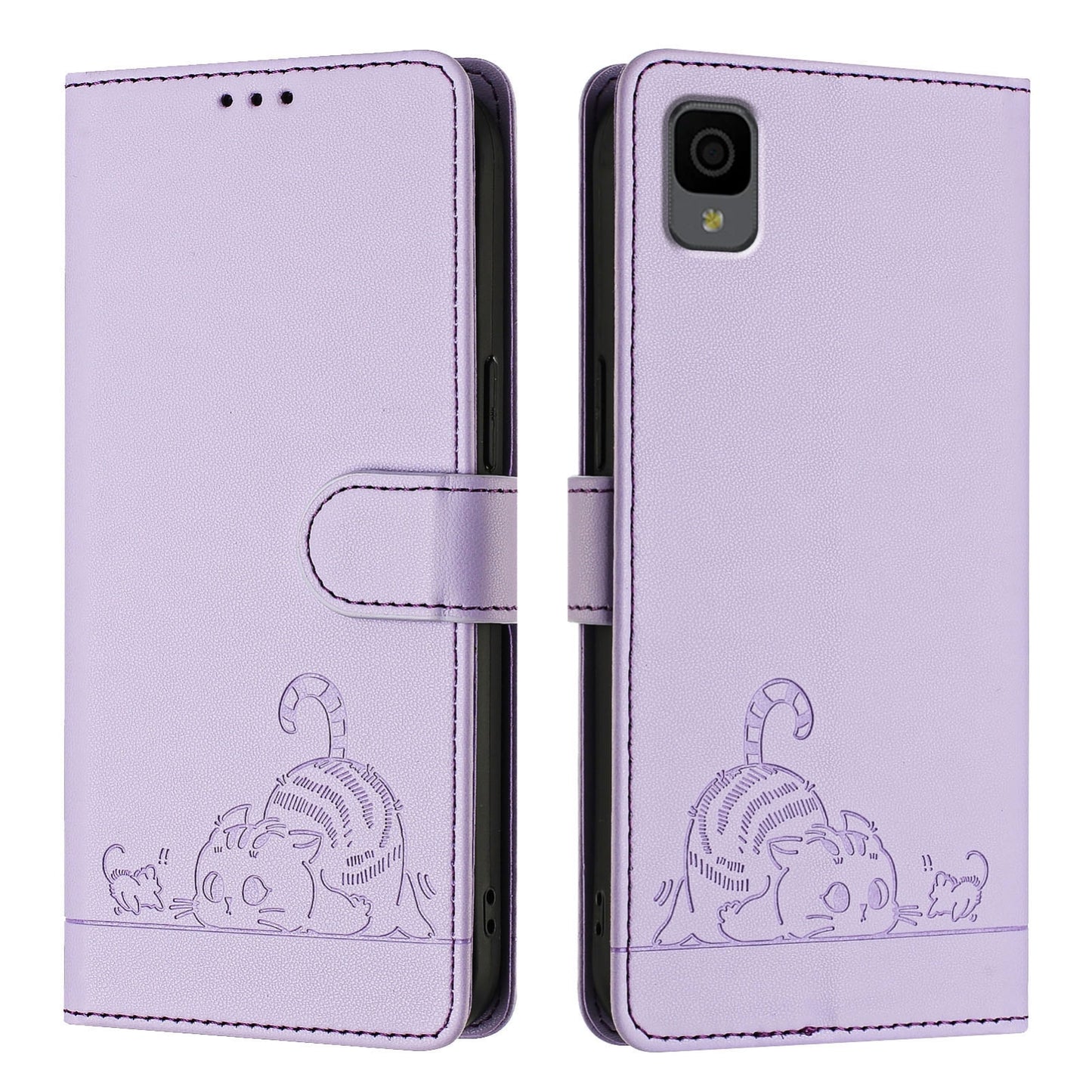 TCL 30Z T602DL Cat and Rat Embossed Pattern, RFID Leather Phone Case with Lanyard, Kickstand, and Wallet Features