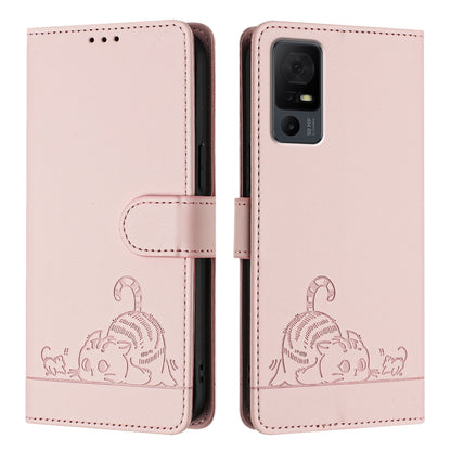 TCL 40 XL Cat and Rat Embossed Pattern, RFID Leather Phone Case with Lanyard, Kickstand, and Wallet Features