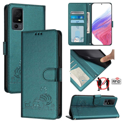 TCL 40 XL Cat and Rat Embossed Pattern, RFID Leather Phone Case with Lanyard, Kickstand, and Wallet Features