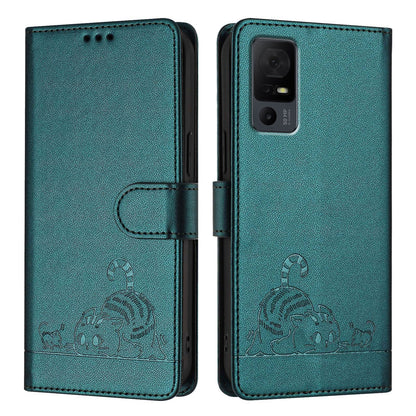 TCL 40 XL Cat and Rat Embossed Pattern, RFID Leather Phone Case with Lanyard, Kickstand, and Wallet Features