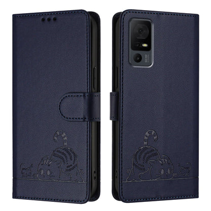 TCL 40 XL Cat and Rat Embossed Pattern, RFID Leather Phone Case with Lanyard, Kickstand, and Wallet Features