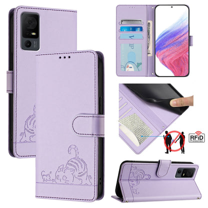 TCL 40 XL Cat and Rat Embossed Pattern, RFID Leather Phone Case with Lanyard, Kickstand, and Wallet Features