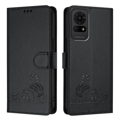 TCL 50 LE 5G Cat and Rat Embossed Pattern, RFID Leather Phone Case with Lanyard, Kickstand, and Wallet Features