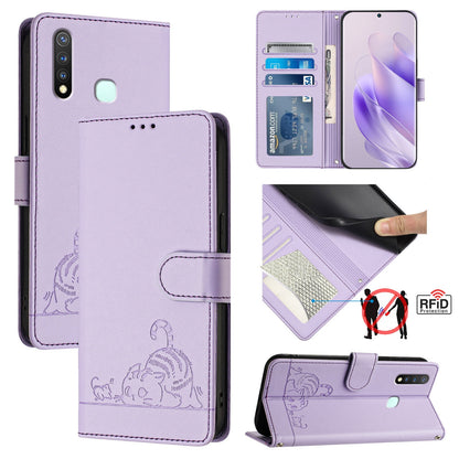 vivo U3 Cat and Rat Embossed Pattern, RFID Leather Phone Case with Lanyard, Kickstand, and Wallet Features