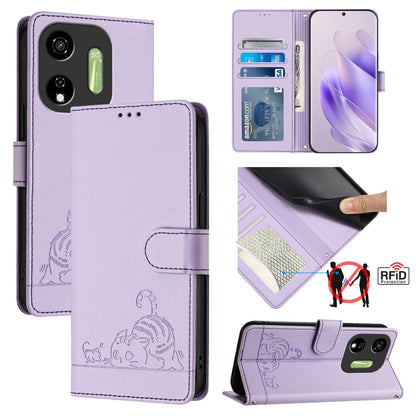 itel P55 5G Cat and Rat Embossed Pattern, RFID Leather Phone Case with Lanyard, Kickstand, and Wallet Features