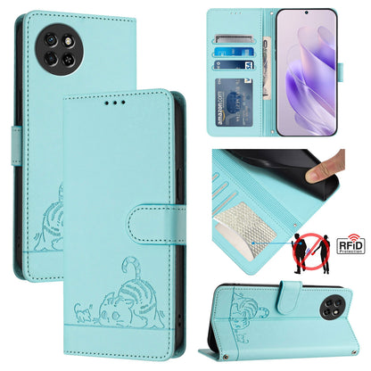 itel S23 S665L Cat and Rat Embossed Pattern, RFID Leather Phone Case with Lanyard, Kickstand, and Wallet Features