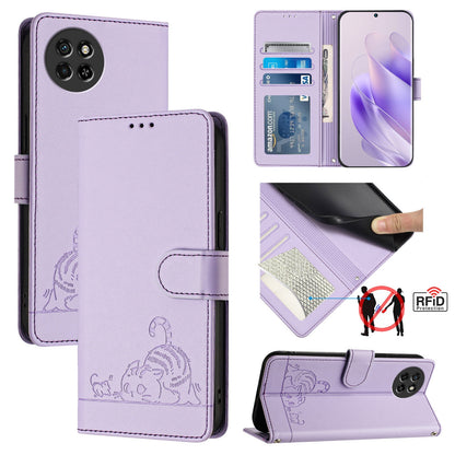 itel S23 S665L Cat and Rat Embossed Pattern, RFID Leather Phone Case with Lanyard, Kickstand, and Wallet Features