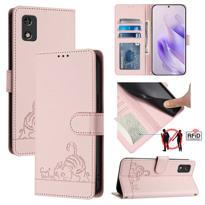 itel A17 Cat and Rat Embossed Pattern, RFID Leather Phone Case with Lanyard, Kickstand, and Wallet Features
