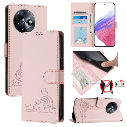 itel S24 Cat and Rat Embossed Pattern, RFID Leather Phone Case with Lanyard, Kickstand, and Wallet Features