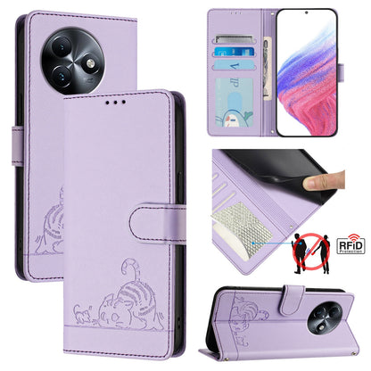 itel S24 Cat and Rat Embossed Pattern, RFID Leather Phone Case with Lanyard, Kickstand, and Wallet Features