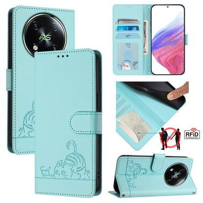 itel RS4 Cat and Rat Embossed Pattern, RFID Leather Phone Case with Lanyard, Kickstand, and Wallet Features
