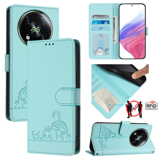 itel RS4 Cat and Rat Embossed Pattern, RFID Leather Phone Case with Lanyard, Kickstand, and Wallet Features