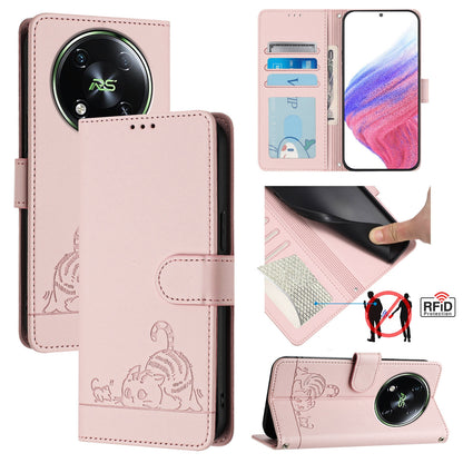 itel S666LN Cat and Rat Embossed Pattern, RFID Leather Phone Case with Lanyard, Kickstand, and Wallet Features