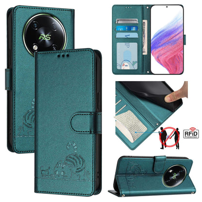itel RS4 Cat and Rat Embossed Pattern, RFID Leather Phone Case with Lanyard, Kickstand, and Wallet Features