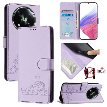 itel S666LN Cat and Rat Embossed Pattern, RFID Leather Phone Case with Lanyard, Kickstand, and Wallet Features