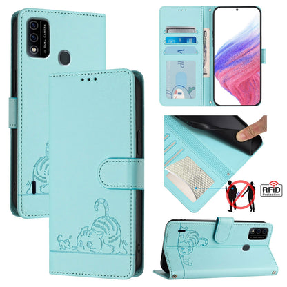 itel A48 Cat and Rat Embossed Pattern, RFID Leather Phone Case with Lanyard, Kickstand, and Wallet Features