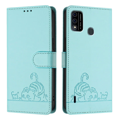 itel A48 Cat and Rat Embossed Pattern, RFID Leather Phone Case with Lanyard, Kickstand, and Wallet Features