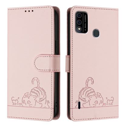 itel A48 Cat and Rat Embossed Pattern, RFID Leather Phone Case with Lanyard, Kickstand, and Wallet Features