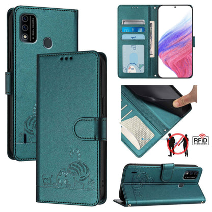 itel A48 Cat and Rat Embossed Pattern, RFID Leather Phone Case with Lanyard, Kickstand, and Wallet Features