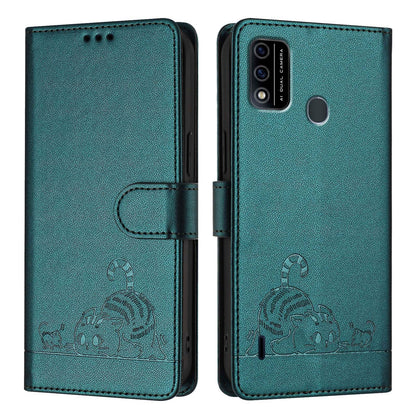itel A48 Cat and Rat Embossed Pattern, RFID Leather Phone Case with Lanyard, Kickstand, and Wallet Features