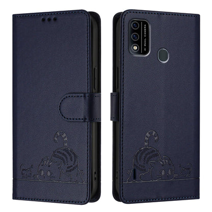 itel A48 Cat and Rat Embossed Pattern, RFID Leather Phone Case with Lanyard, Kickstand, and Wallet Features