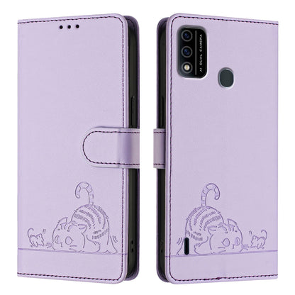 itel A48 Cat and Rat Embossed Pattern, RFID Leather Phone Case with Lanyard, Kickstand, and Wallet Features