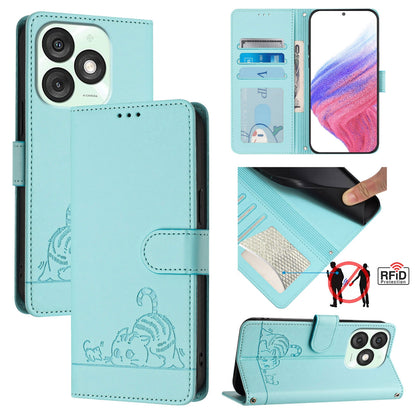 itel A50 Cat and Rat Embossed Pattern, RFID Leather Phone Case with Lanyard, Kickstand, and Wallet Features
