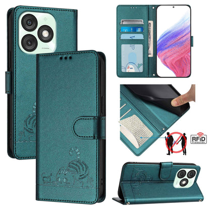 itel A50 Cat and Rat Embossed Pattern, RFID Leather Phone Case with Lanyard, Kickstand, and Wallet Features