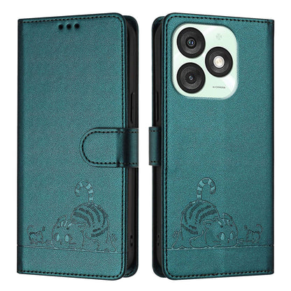 itel A50 Cat and Rat Embossed Pattern, RFID Leather Phone Case with Lanyard, Kickstand, and Wallet Features