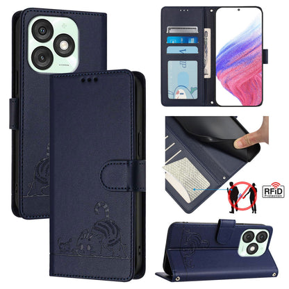 itel A50 Cat and Rat Embossed Pattern, RFID Leather Phone Case with Lanyard, Kickstand, and Wallet Features
