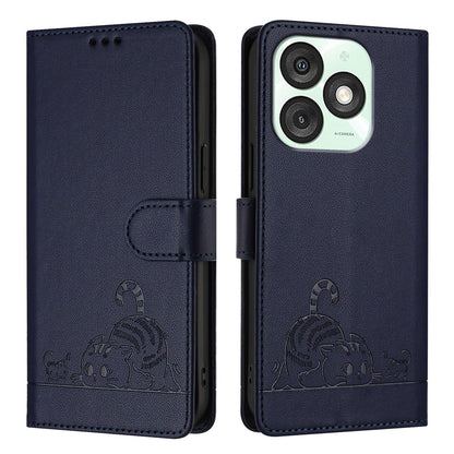 itel A50 Cat and Rat Embossed Pattern, RFID Leather Phone Case with Lanyard, Kickstand, and Wallet Features