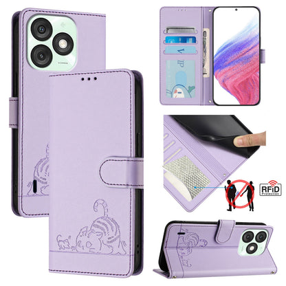 itel A50 Cat and Rat Embossed Pattern, RFID Leather Phone Case with Lanyard, Kickstand, and Wallet Features