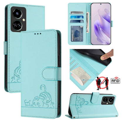 Tecno Camon 19 Cat and Rat Embossed Pattern, RFID Leather Phone Case with Lanyard, Kickstand, and Wallet Features