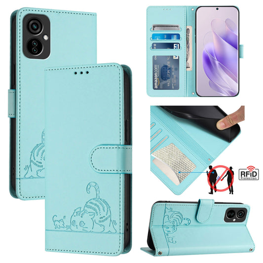 Tecno Camon 19 NEO Cat and Rat Embossed Pattern, RFID Leather Phone Case with Lanyard, Kickstand, and Wallet Features