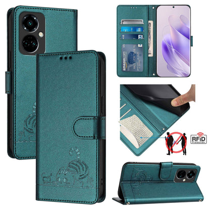 Tecno Camon 19 Pro 5G Cat and Rat Embossed Pattern, RFID Leather Phone Case with Lanyard, Kickstand, and Wallet Features