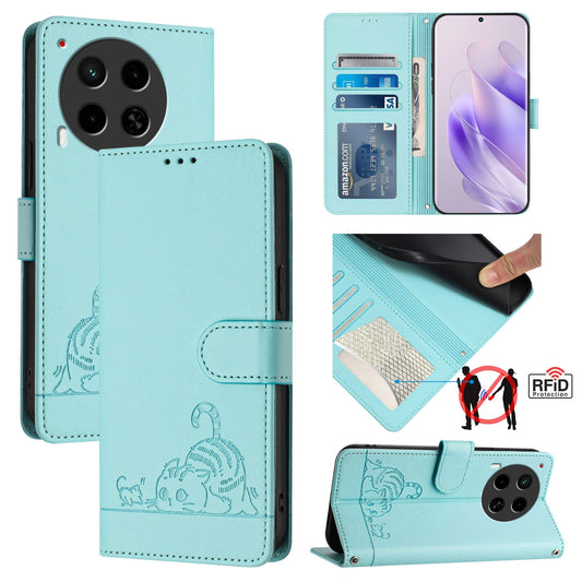 Tecno Camon 30 5G CL7 Cat and Rat Embossed Pattern, RFID Leather Phone Case with Lanyard, Kickstand, and Wallet Features