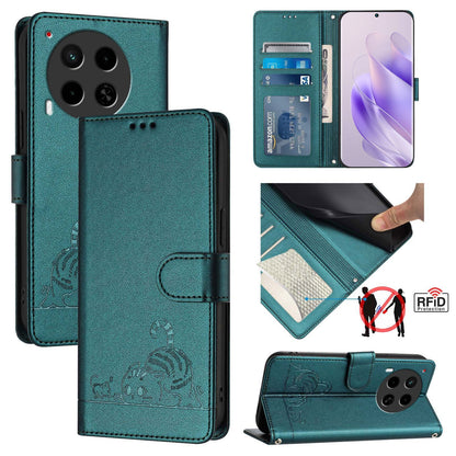 Tecno Camon 30 5G CL7 Cat and Rat Embossed Pattern, RFID Leather Phone Case with Lanyard, Kickstand, and Wallet Features