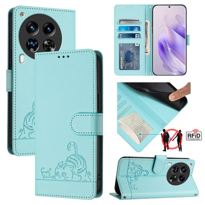 Tecno Camon 30 Premier 5G cl9 Cat and Rat Embossed Pattern, RFID Leather Phone Case with Lanyard, Kickstand, and Wallet Features