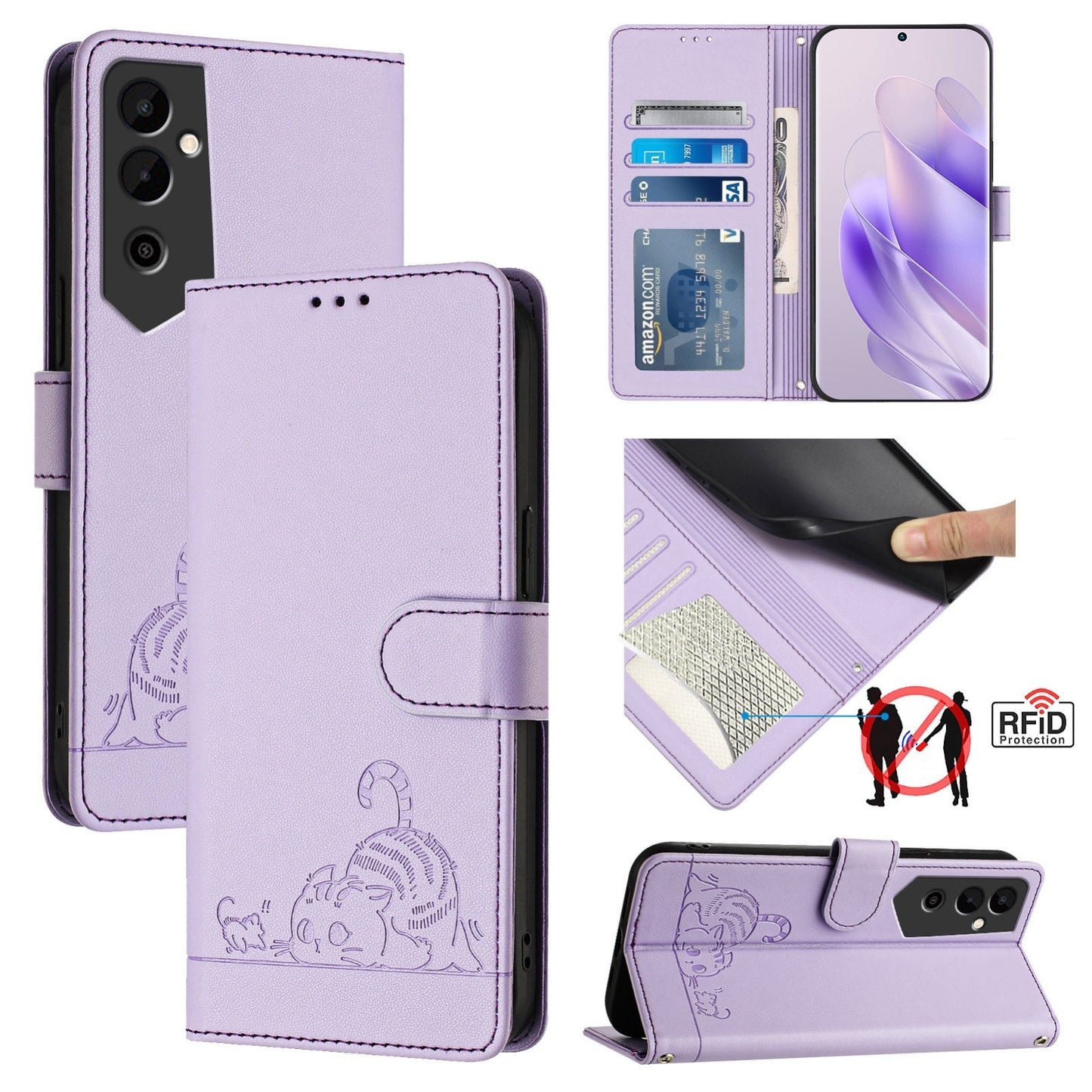 Tecno Pova NEO 2 Cat and Rat Embossed Pattern, RFID Leather Phone Case with Lanyard, Kickstand, and Wallet Features