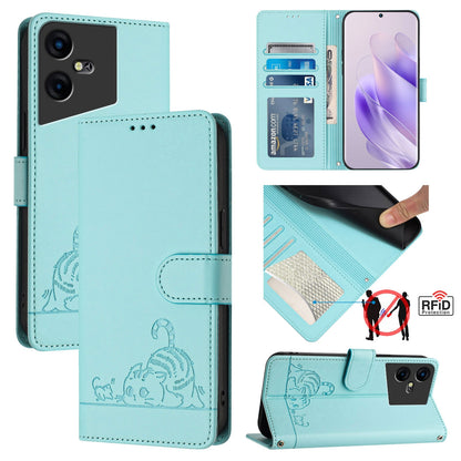 Tecno Pova Neo 3 Cat and Rat Embossed Pattern, RFID Leather Phone Case with Lanyard, Kickstand, and Wallet Features