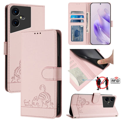 Tecno Pova Neo 3 Cat and Rat Embossed Pattern, RFID Leather Phone Case with Lanyard, Kickstand, and Wallet Features