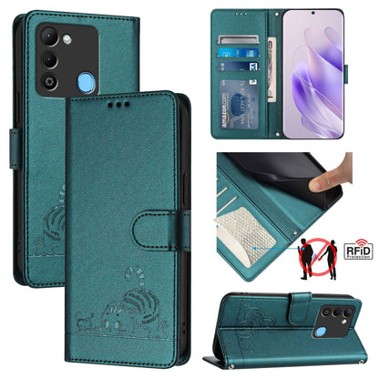 Tecno Spark 9 Cat and Rat Embossed Pattern, RFID Leather Phone Case with Lanyard, Kickstand, and Wallet Features