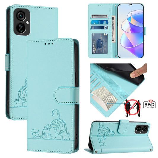 Tecno Spark 9 Pro Cat and Rat Embossed Pattern, RFID Leather Phone Case with Lanyard, Kickstand, and Wallet Features