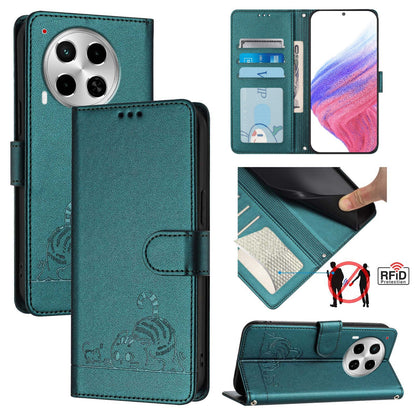 Tecno Camon 30 5G Cat and Rat Embossed Pattern, RFID Leather Phone Case with Lanyard, Kickstand, and Wallet Features